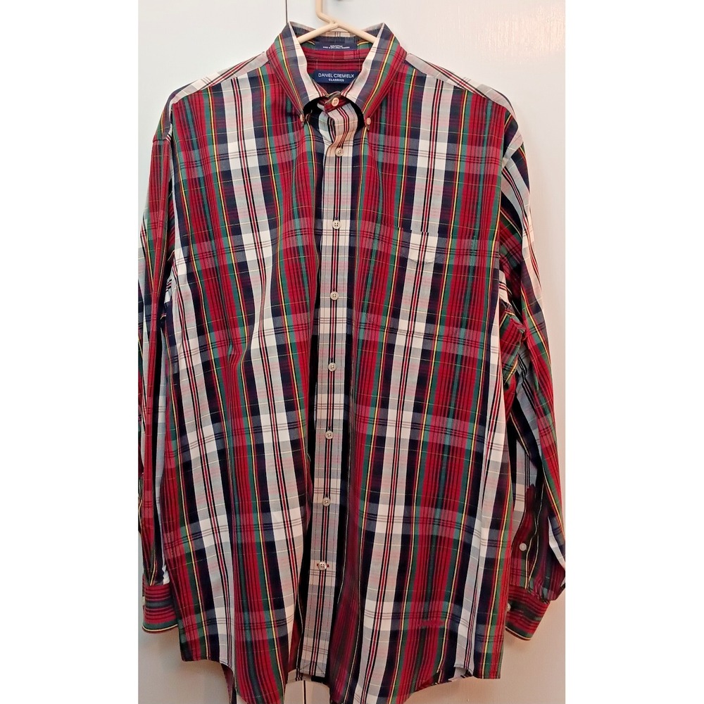 mens shirt size L Long Sleeve button up 90s y2k colorful plaid old money preppy